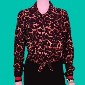 TRUTH NYC 1980s Tortoise Print Cropped Bow Tie Waist Baddie Shirt